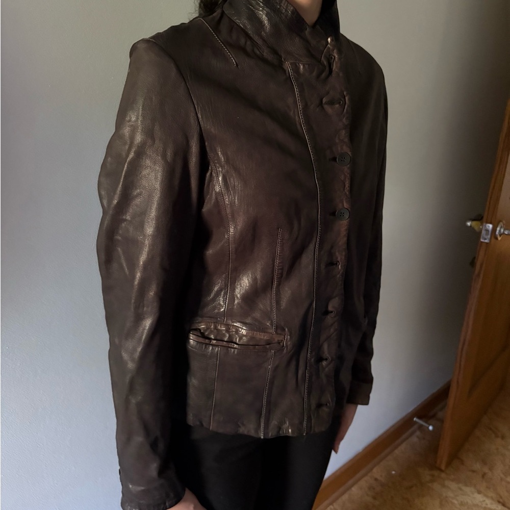 All Saints Dark Brown Leather Jacket - Picture 4 of 6